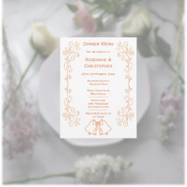 Peach Bells Scrollwork Design Wedding Menükarte