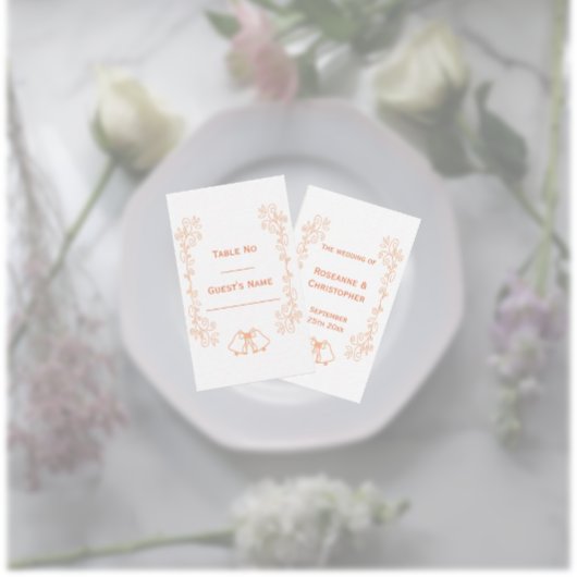 Peach Bells Scrollwork Design Wedding Platzkarte