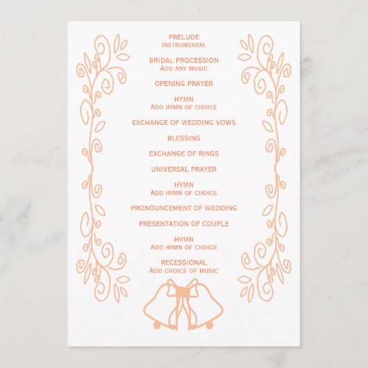 Peach Bells Scrollwork Design Wedding Programm (Rückseite)