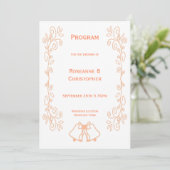 Peach Bells Scrollwork Design Wedding Programm (Stehend Vorderseite)