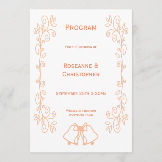 Peach Bells Scrollwork Design Wedding Programm (Vorderseite)