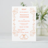 Peach Bells Scrollwork Design Wedding RSVP Karte (Stehend Vorderseite)
