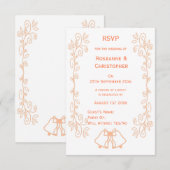 Peach Bells Scrollwork Design Wedding RSVP Karte (Vorne/Hinten)