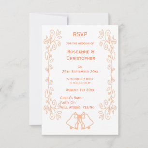 Peach Bells Scrollwork Design Wedding RSVP Karte