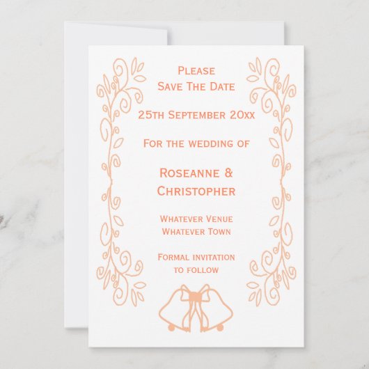 Peach Bells Scrollwork Design Wedding Save The Date (Vorderseite)