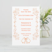 Peach Bells Scrollwork Design Wedding Save The Date (Stehend Vorderseite)