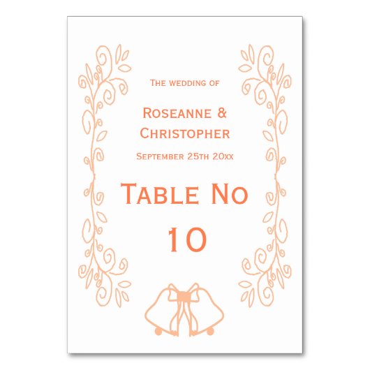 Peach Bells Scrollwork Design Wedding Tischnummer (Rückseite)