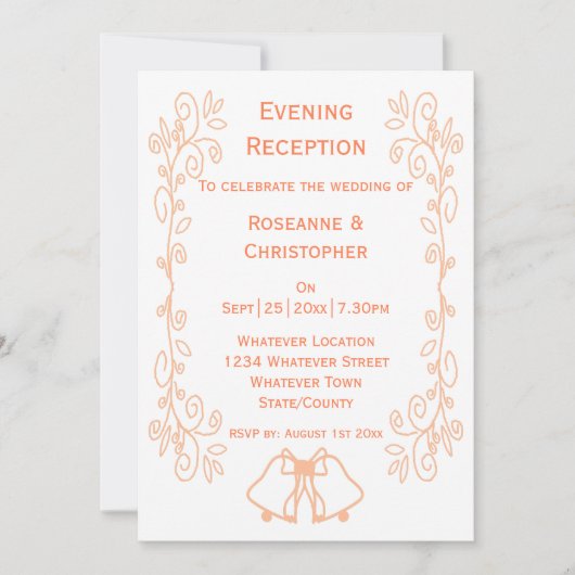 Peach Bells Scrollwork Hochzeitsempfang Einladung (Vorderseite)