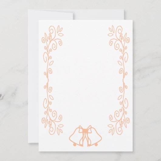 Peach Bells Scrollwork Hochzeitsempfang Einladung (Rückseite)