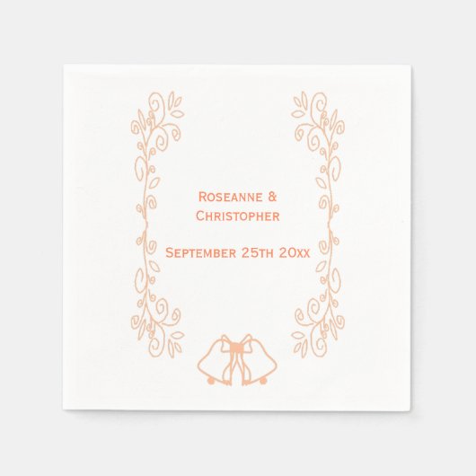 Peach Bells Scrollwork Hochzeitsempfang Serviette (Vorderseite)