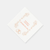 Peach Bells Scrollwork Hochzeitsempfang Serviette (Ecke)