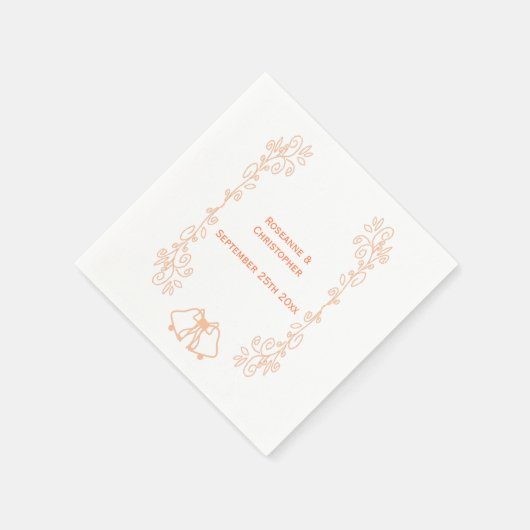 Peach Bells Scrollwork Hochzeitsempfang Serviette (Ecke)