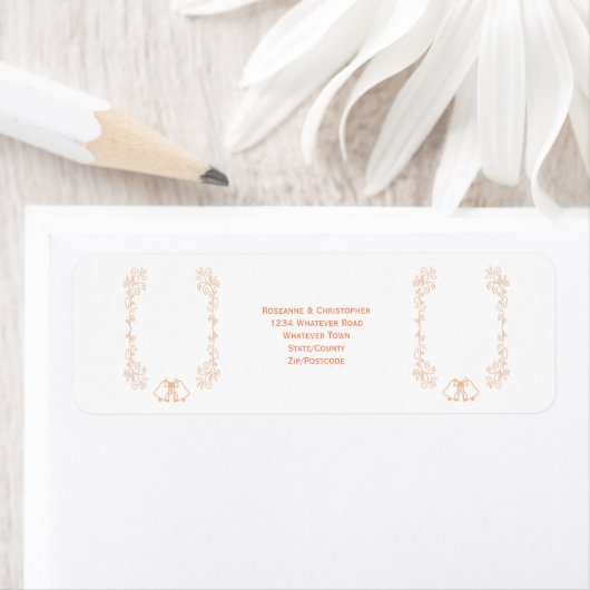 Peach Bells Scrollwork Wedding Rücksendeadresse (Insitu)