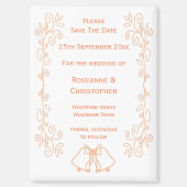 Peach Bells Scrollwork Wedding Save the Date Magnet (Vorderseite)