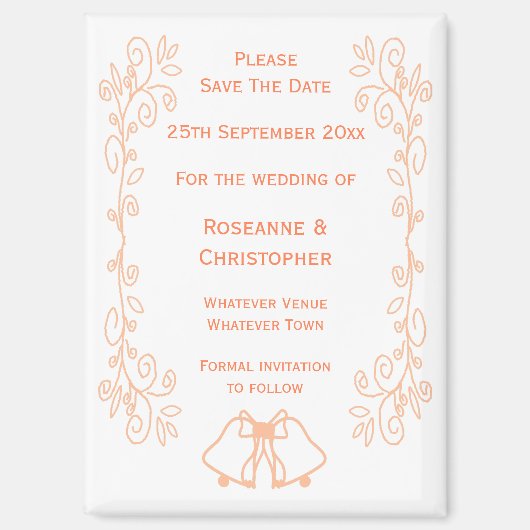 Peach Bells Scrollwork Wedding Save the Date Magnet (Vorderseite)