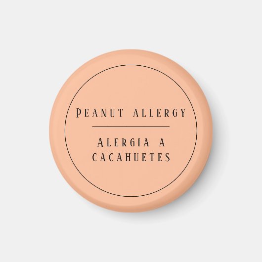 Peach Bilingual Peanut Allergy Alert Magnet (Vorne)