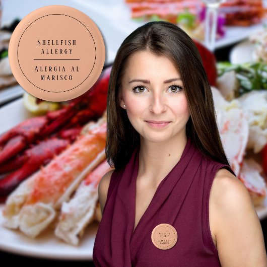 Peach Bilingual Shellfish Allergie Alert Spanisch Button