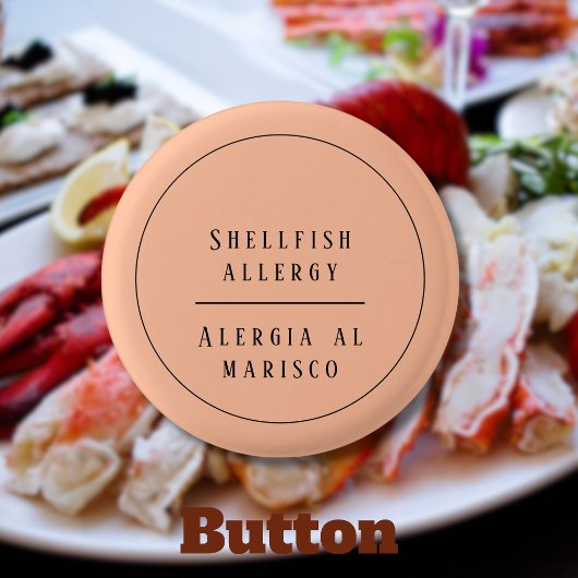 Peach Bilingual Shellfish Allergie Alert Spanisch Button