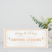 Peach Birthday Driving Lessons Gift Voucher Card Einladung (Stehend Vorderseite)
