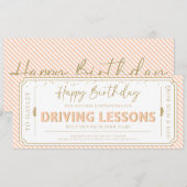 Peach Birthday Driving Lessons Gift Voucher Card Einladung (Vorne/Hinten)