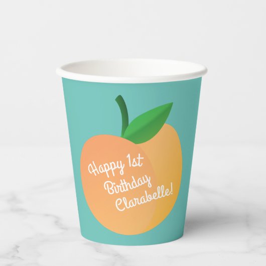 Peach Birthday Party Pappbecher (Vorderseite)