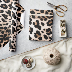 Peach Black Cream Leopard Geschenkpapier