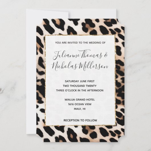 Peach Black Cream Leopard Wedding Einladung (Vorderseite)