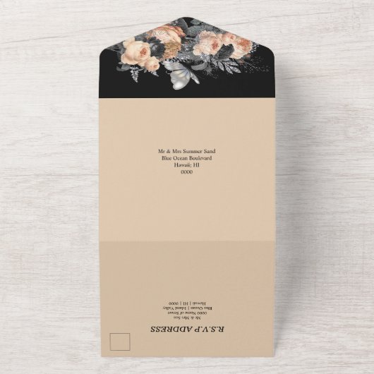 Peach Black Fall Schmetterling Rose Blumenchor All In One Einladung (Außenbereich)