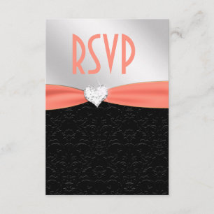 Peach Black Floral Damask Diamond Herz UAWG RSVP Karte