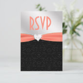 Peach Black Floral Damask Diamond Herz UAWG RSVP Karte (Stehend Vorderseite)