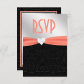 Peach Black Floral Damask Diamond Herz UAWG RSVP Karte (Vorne/Hinten)