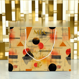 Peach & Black Geometric Contemporary Gift Bag Große Geschenktüte