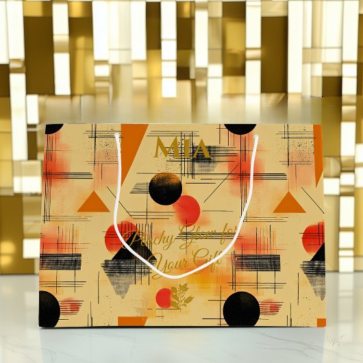 Peach & Black Geometric Contemporary Gift Bag Große Geschenktüte