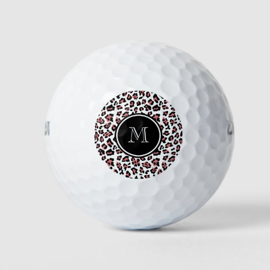 Peach Black Leopard Animal Print with Monogram Golfball (Vorderseite)