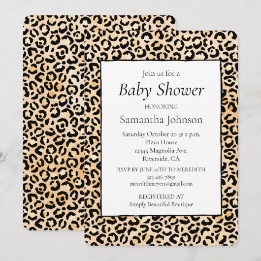 Peach Black Leopard Print      Einladung (Vorne/Hinten)