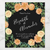 Peach & Black Peony & Rose Blumenhochzeit Weinetikett (Einzelnes Label)