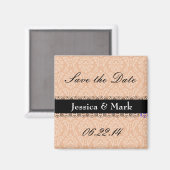 Peach & Black Rett Date Damask Wedding Magnet (Vorderseite/Rückseite)