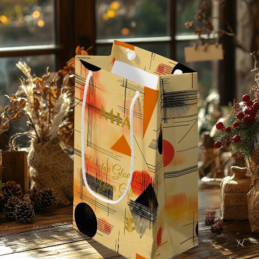 Peach & Black Warm Glow Geometrie zeitgenössische  Kleine Geschenktüte