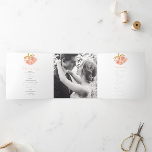 Peach blassom Aquarell Hochzeit Tri-Falten Program Dreifach-gefaltete Programmkarte (Innenseite)