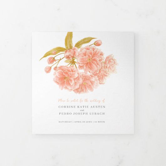 Peach blassom Aquarell Hochzeit Tri-Falten Program Dreifach-gefaltete Programmkarte (Cover)
