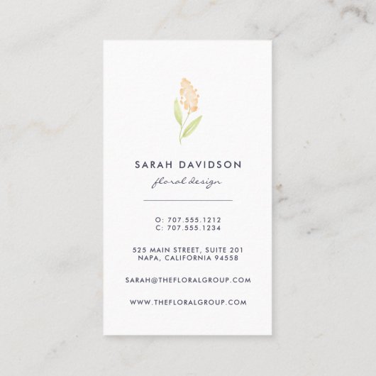 Peach Bloom | Wasserfarben Vertikal Visitenkarte (Rückseite)