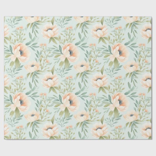 Peach Blooming Blume Wrapping Paper Geschenkpapier (Flach)