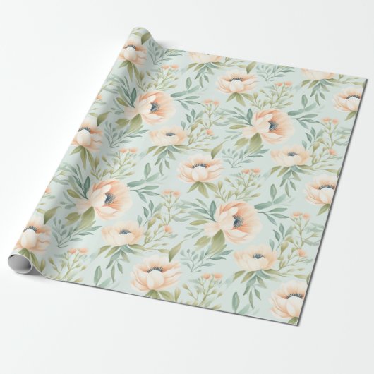 Peach Blooming Blume Wrapping Paper Geschenkpapier (Ungerollt)