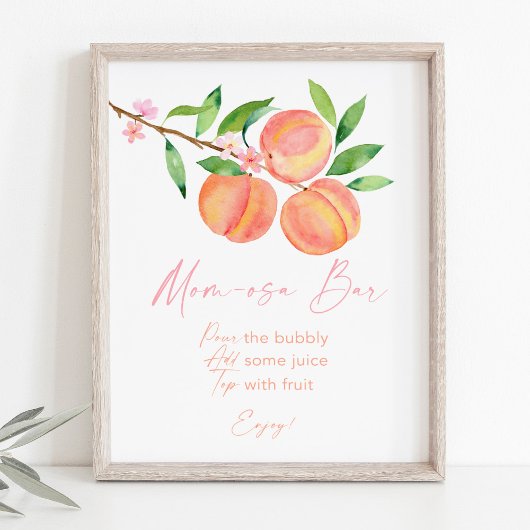 Peach Blossom Babydusche Mimosa Bar Zeichen Poster