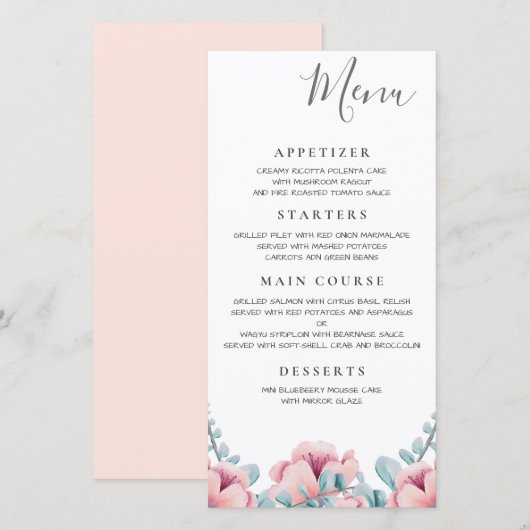 Peach Blossom | Blumenmenü Save The Date (Vorne/Hinten)