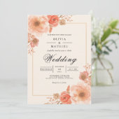 Peach Blossom Border Wedding Einladung (Stehend Vorderseite)