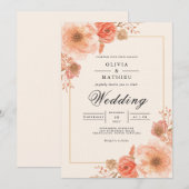 Peach Blossom Border Wedding Einladung (Vorne/Hinten)