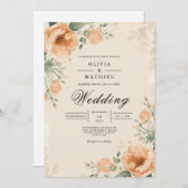 Peach Blossom Botanische Elegance Hochzeit Einladung (Vorne/Hinten)