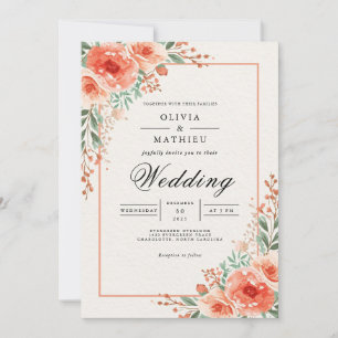Peach Blossom Botanische Whimsy-Hochzeit Einladung