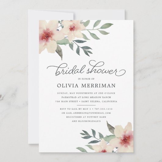 Peach Blossom Bridal Dusche Einladung (Vorderseite)